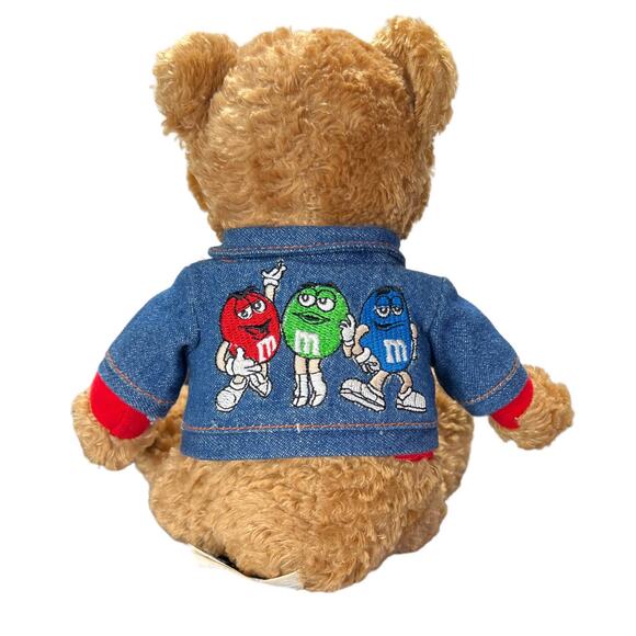 Galerie M&M’s Plush Stuffed Teddy Bear Denim Jacket Embroidered Logo 9” Brown - Picture 12 of 14